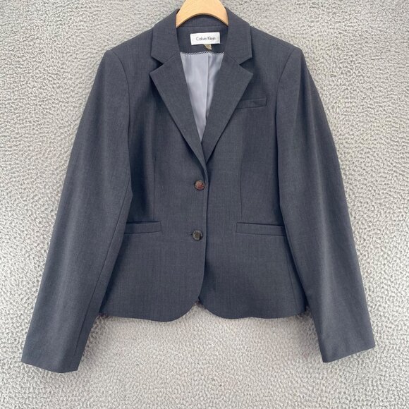 Calvin Klein Blazer Womens 8 Gray Button Up Notch Lapel Pockets Career Office - Picture 1 of 9